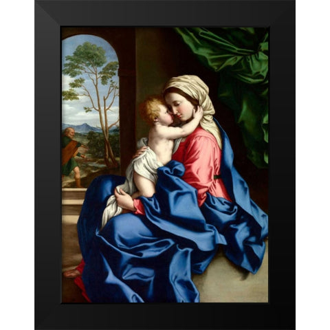 The Virgin and Child embracing Black Modern Wood Framed Art Print by Sassoferrato