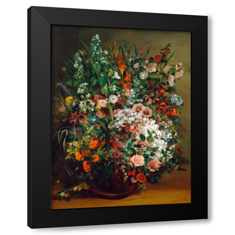 Bouquet of flowers in a vase Black Modern Wood Framed Art Print with Double Matting by Courbet, Gustave