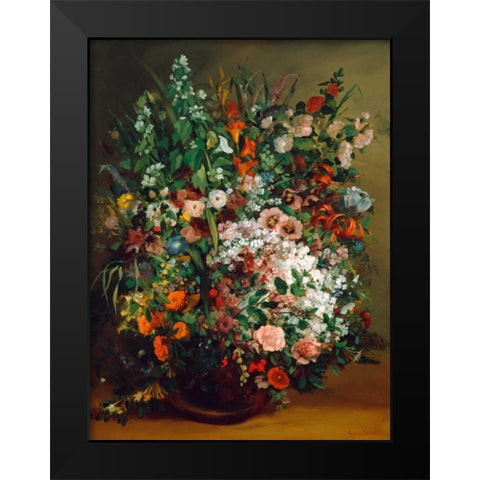 Bouquet of flowers in a vase Black Modern Wood Framed Art Print by Courbet, Gustave