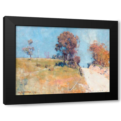 Sunlight (Cutting on a hot road) Black Modern Wood Framed Art Print by Streeton, Arthur