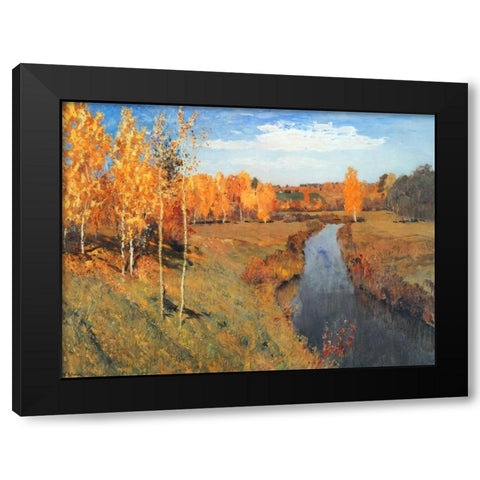Golden Autumn Black Modern Wood Framed Art Print with Double Matting by Levitan, Isaac
