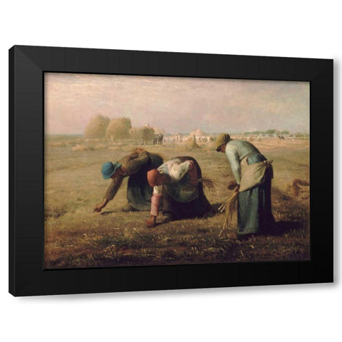 Gleaners Black Modern Wood Framed Art Print with Double Matting by Millet, Jean-Francois