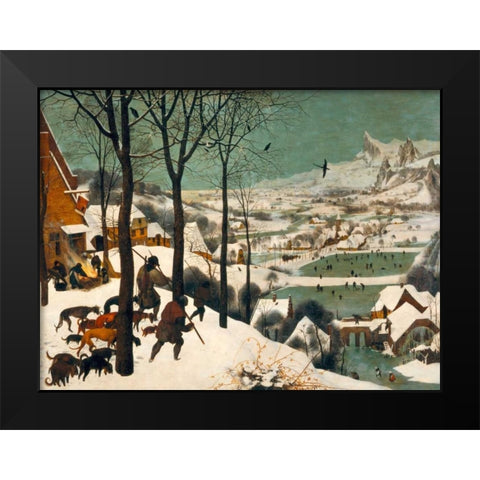 Hunters in the Snow (Winter) Black Modern Wood Framed Art Print by Bruegel the Elder, Pieter