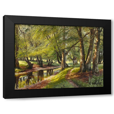 A summer day in the forest Black Modern Wood Framed Art Print by Monsted, Peder Mork