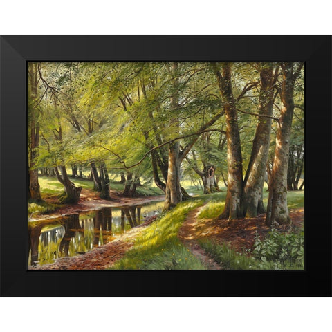 A summer day in the forest Black Modern Wood Framed Art Print by Monsted, Peder Mork