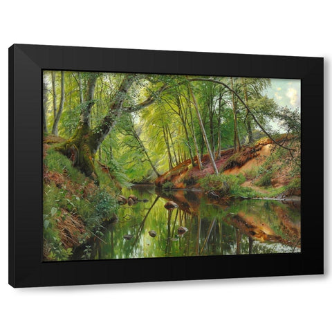 A stream in the forest Black Modern Wood Framed Art Print by Monsted, Peder Mork