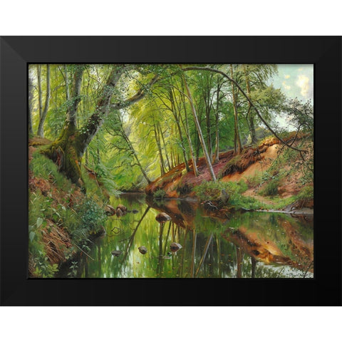 A stream in the forest Black Modern Wood Framed Art Print by Monsted, Peder Mork