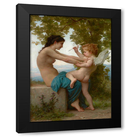 A Young Girl Defending Herself against Eros Black Modern Wood Framed Art Print with Double Matting by Bouguereau, William-Adolphe
