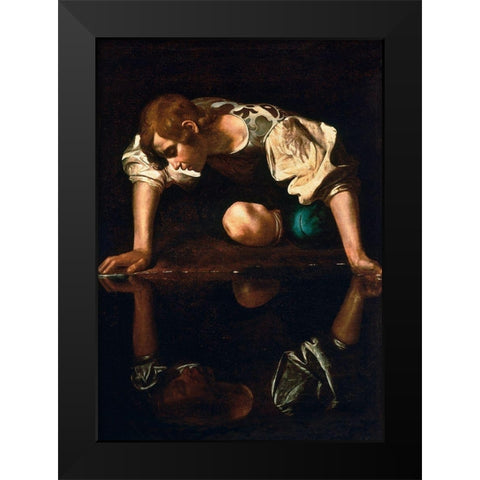 Narciso Black Modern Wood Framed Art Print by Caravaggio