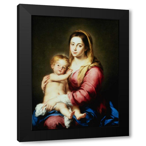 The Virgin and Child Black Modern Wood Framed Art Print with Double Matting by Murillo, Bartolome Esteban
