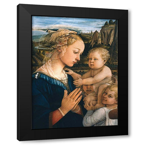 Madonna col Bambino e angeli (detail) Black Modern Wood Framed Art Print with Double Matting by Lippi, Filippo