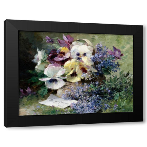 Pansies and Forget Me Not Black Modern Wood Framed Art Print with Double Matting by Furcy de Lavault, Albert-Tibulle