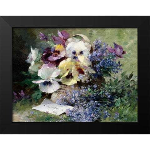 Pansies and Forget Me Not Black Modern Wood Framed Art Print by Furcy de Lavault, Albert-Tibulle
