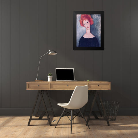 Red Head Black Modern Wood Framed Art Print by Modigliani, Amedeo