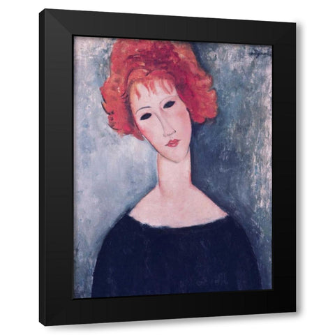 Red Head Black Modern Wood Framed Art Print by Modigliani, Amedeo