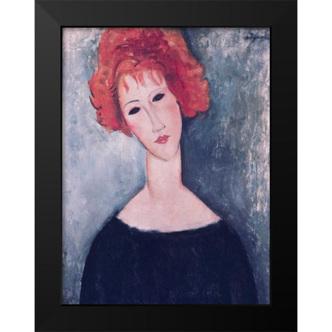 Red Head Black Modern Wood Framed Art Print by Modigliani, Amedeo