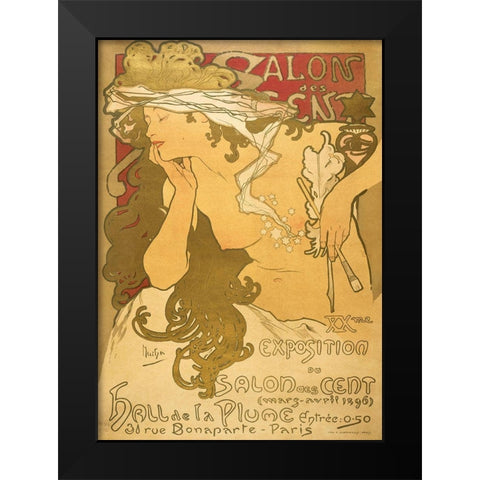 Salon de scent Black Modern Wood Framed Art Print by Mucha, Alphonse