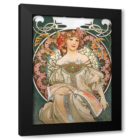 Reverie Black Modern Wood Framed Art Print by Mucha, Alphonse