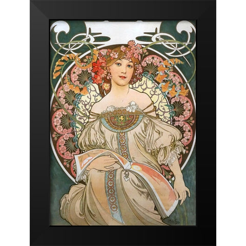 Reverie Black Modern Wood Framed Art Print by Mucha, Alphonse