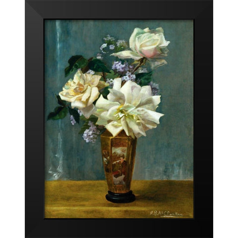 Still Life of Roses in an Oriental Vase Black Modern Wood Framed Art Print by Binford McCloskey, Alberta