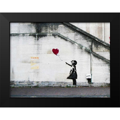 South Bank London-graffiti attributed to Banksy - detail Black Modern Wood Framed Art Print by Anonymous