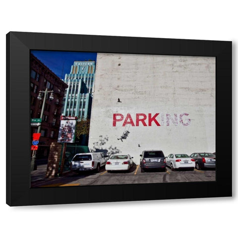 Broadway Los Angeles-graffiti attributed to Banksy Black Modern Wood Framed Art Print with Double Matting by Anonymous