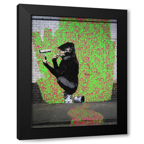 Leake Street London-graffiti attributed to Banksy Black Modern Wood Framed Art Print by Anonymous