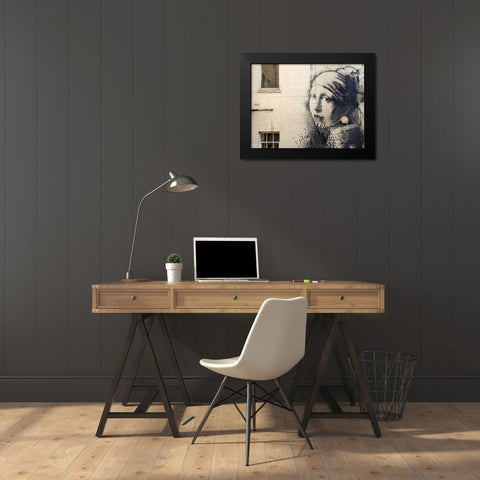 Hanover Place, Bristol (graffiti attributed to Banksy) Black Modern Wood Framed Art Print by Anonymous (attributed to Banksy)