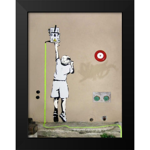 Boy – North 6th Avenue, NYC (graffiti attributed to Banksy) Black Modern Wood Framed Art Print by Anonymous (attributed to Banksy)