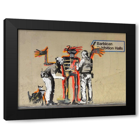 Outside Barbican Centre, London Black Modern Wood Framed Art Print by Anonymous (attributed to Banksy)