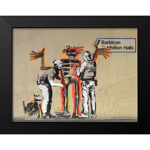 Outside Barbican Centre, London Black Modern Wood Framed Art Print by Anonymous (attributed to Banksy)