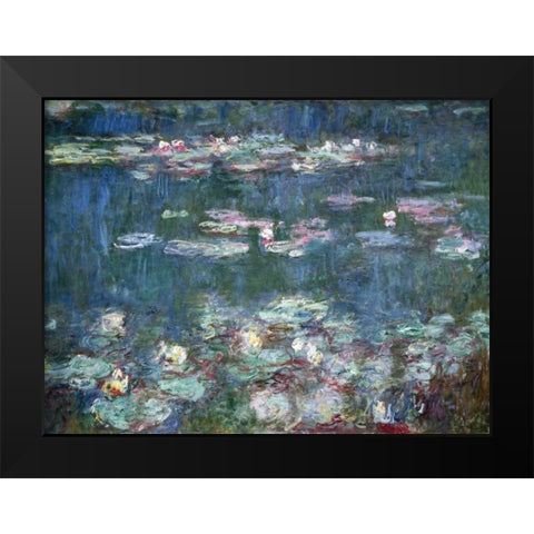 Water-Lilies Black Modern Wood Framed Art Print by Monet, Claude