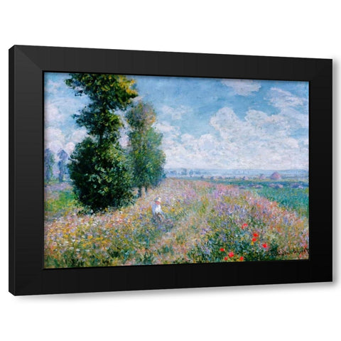 Meadow with Poplars Black Modern Wood Framed Art Print with Double Matting by Monet, Claude