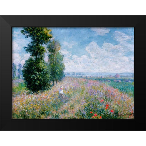 Meadow with Poplars Black Modern Wood Framed Art Print by Monet, Claude