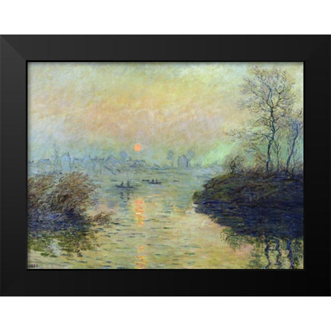 Sun Setting over the Seine at Lavacourt Black Modern Wood Framed Art Print by Monet, Claude