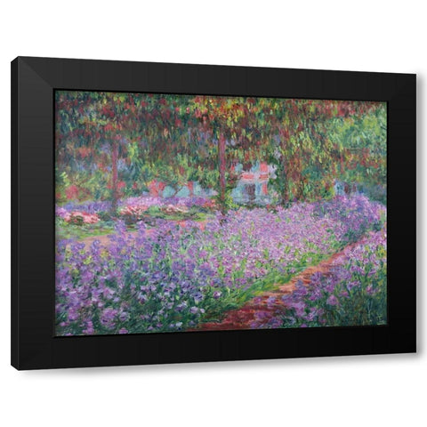 The Artists Garden at Giverny Black Modern Wood Framed Art Print by Monet, Claude