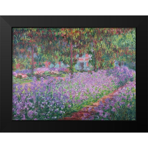 The Artists Garden at Giverny Black Modern Wood Framed Art Print by Monet, Claude