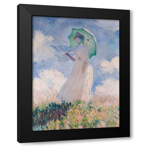 Woman with Parasol-Left Black Modern Wood Framed Art Print with Double Matting by Monet, Claude