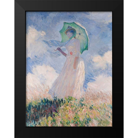 Woman with Parasol-Left Black Modern Wood Framed Art Print by Monet, Claude