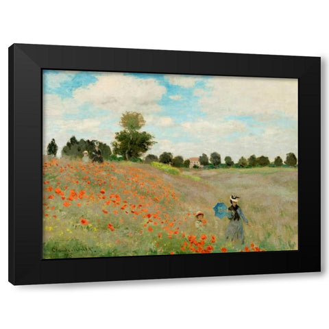 Coquelicots Black Modern Wood Framed Art Print with Double Matting by Monet, Claude