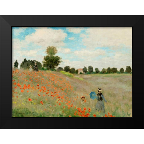 Coquelicots Black Modern Wood Framed Art Print by Monet, Claude