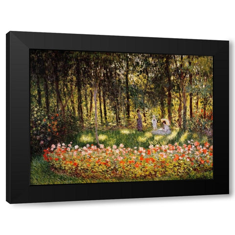 Wooded Scene Black Modern Wood Framed Art Print with Double Matting by Monet, Claude