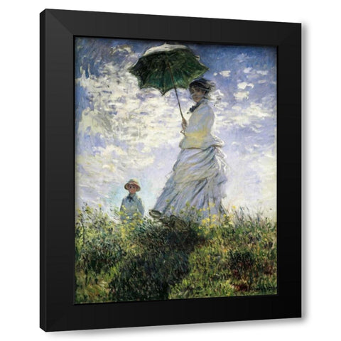 Femme a l’ombrelle Black Modern Wood Framed Art Print with Double Matting by Monet, Claude