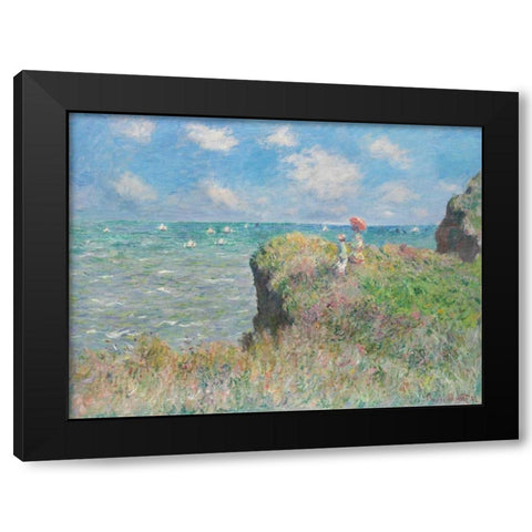Cliff Walk at Pourville Black Modern Wood Framed Art Print by Monet, Claude