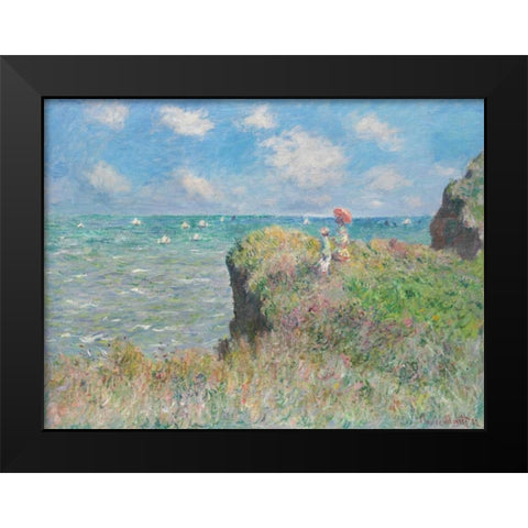 Cliff Walk at Pourville Black Modern Wood Framed Art Print by Monet, Claude
