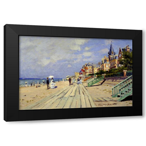 Plage de Trouville Black Modern Wood Framed Art Print with Double Matting by Monet, Claude