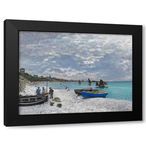 The Beach at Sainte-Adresse Black Modern Wood Framed Art Print with Double Matting by Monet, Claude