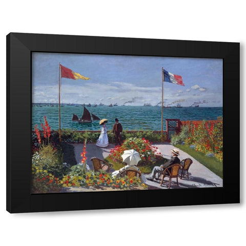 Terrasse a Sainte-Adresse Black Modern Wood Framed Art Print by Monet, Claude