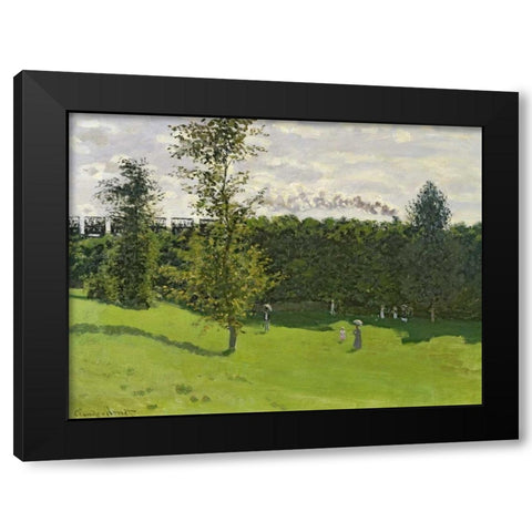 The Train in the Country Black Modern Wood Framed Art Print with Double Matting by Monet, Claude