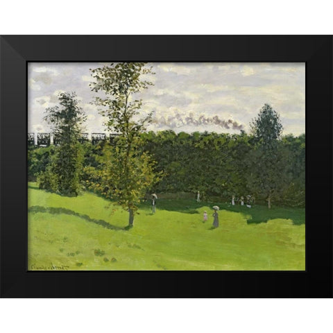 The Train in the Country Black Modern Wood Framed Art Print by Monet, Claude